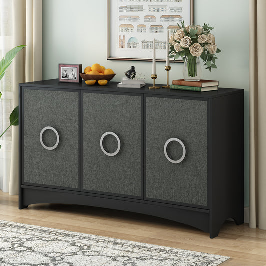 Functional Storage Cabinet with Curved Design, Three Doors, and Adjustable Shelves - Great for Corridors and Studies