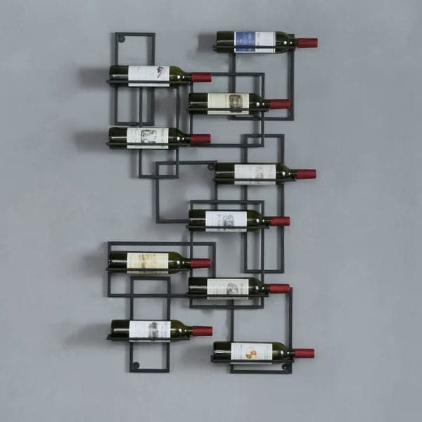 10-Bottle Modern Geometric Wall Mounted Wine Rack#Black