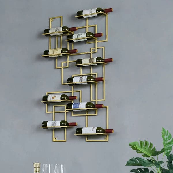 10-Bottle Modern Geometric Wall Mounted Wine Rack#Gold