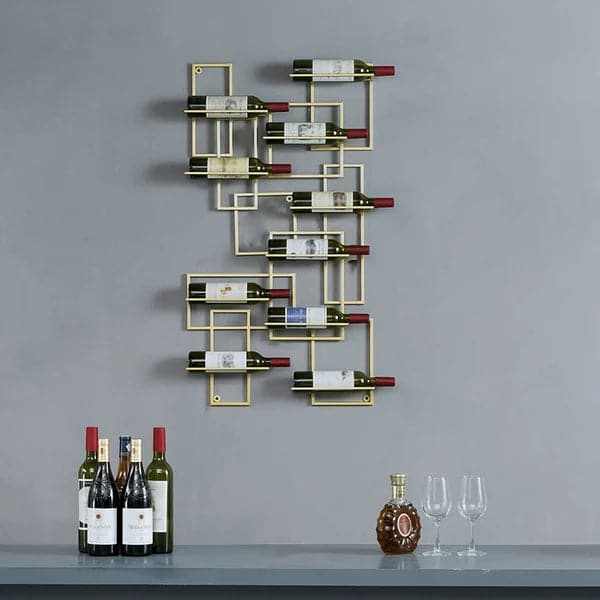 10-Bottle Modern Geometric Wall Mounted Wine Rack#Gold