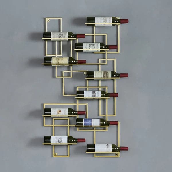 10-Bottle Modern Geometric Wall Mounted Wine Rack#Gold