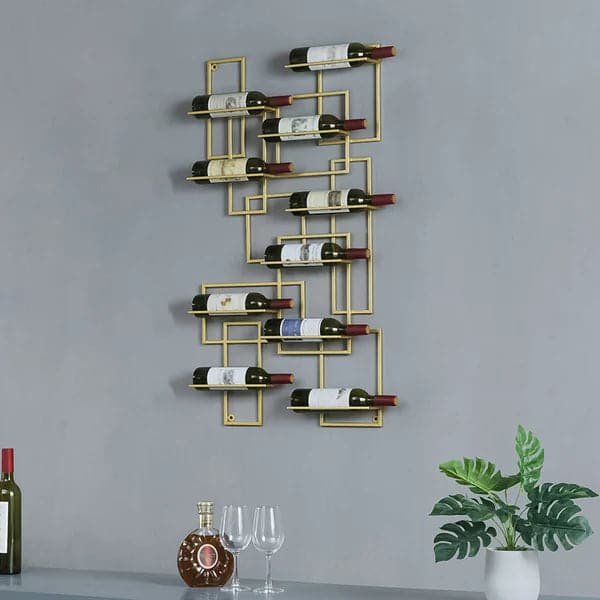 10-Bottle Modern Geometric Wall Mounted Wine Rack#Gold