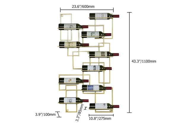 10-Bottle Modern Geometric Wall Mounted Wine Rack#Gold