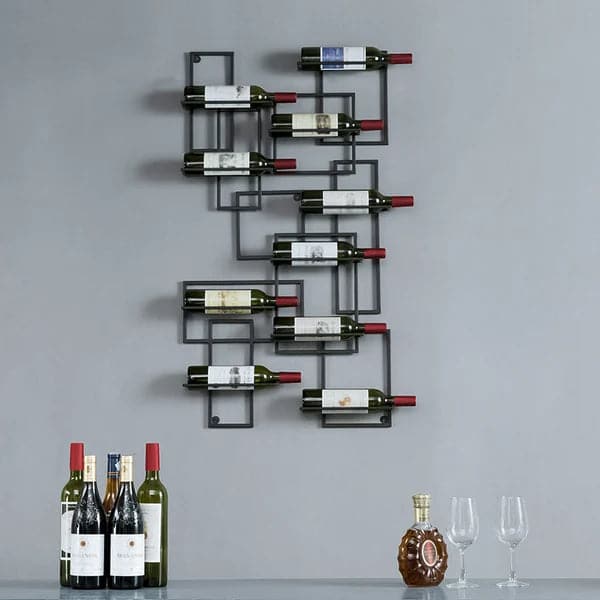 10-Bottle Modern Geometric Wall Mounted Wine Rack#Black