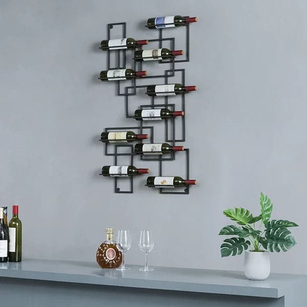 10-Bottle Modern Geometric Wall Mounted Wine Rack#Black
