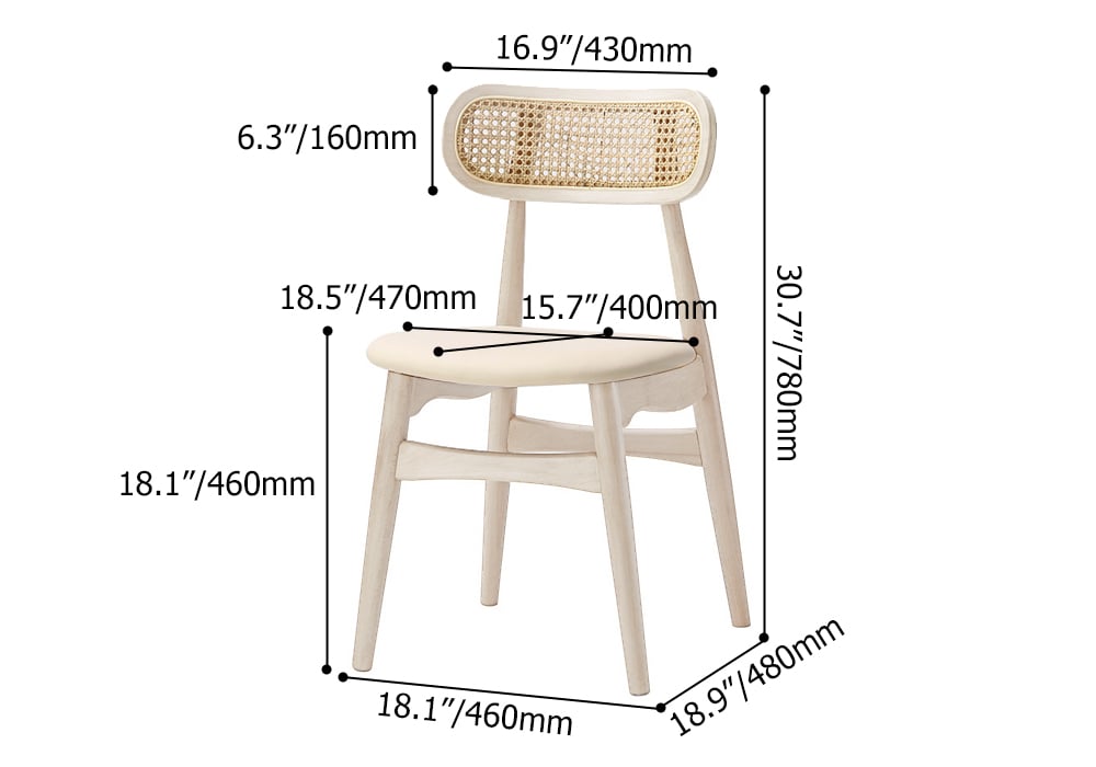 Japandi 55"-87" Extendable Whitewash Dining Table & 6 Wood Rattan Dining Chairs Set