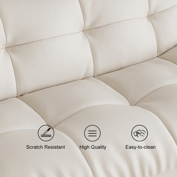 102" Modern White Leather Upholstered 3-Seater Sofa with Walnut Legs