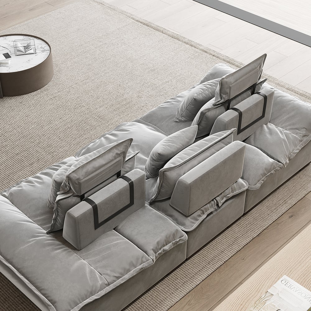 109.4  Modern Gray&White Leath-Aire 3 Seater Deep Sofa with Adjustable Backrest Sailboat#Gray