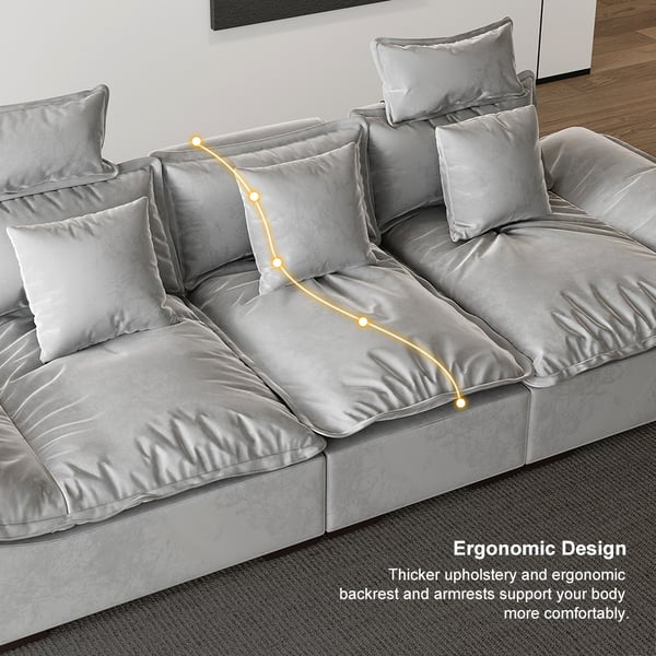 109.4  Modern Gray&White Leath-Aire 3 Seater Deep Sofa with Adjustable Backrest Sailboat#Gray