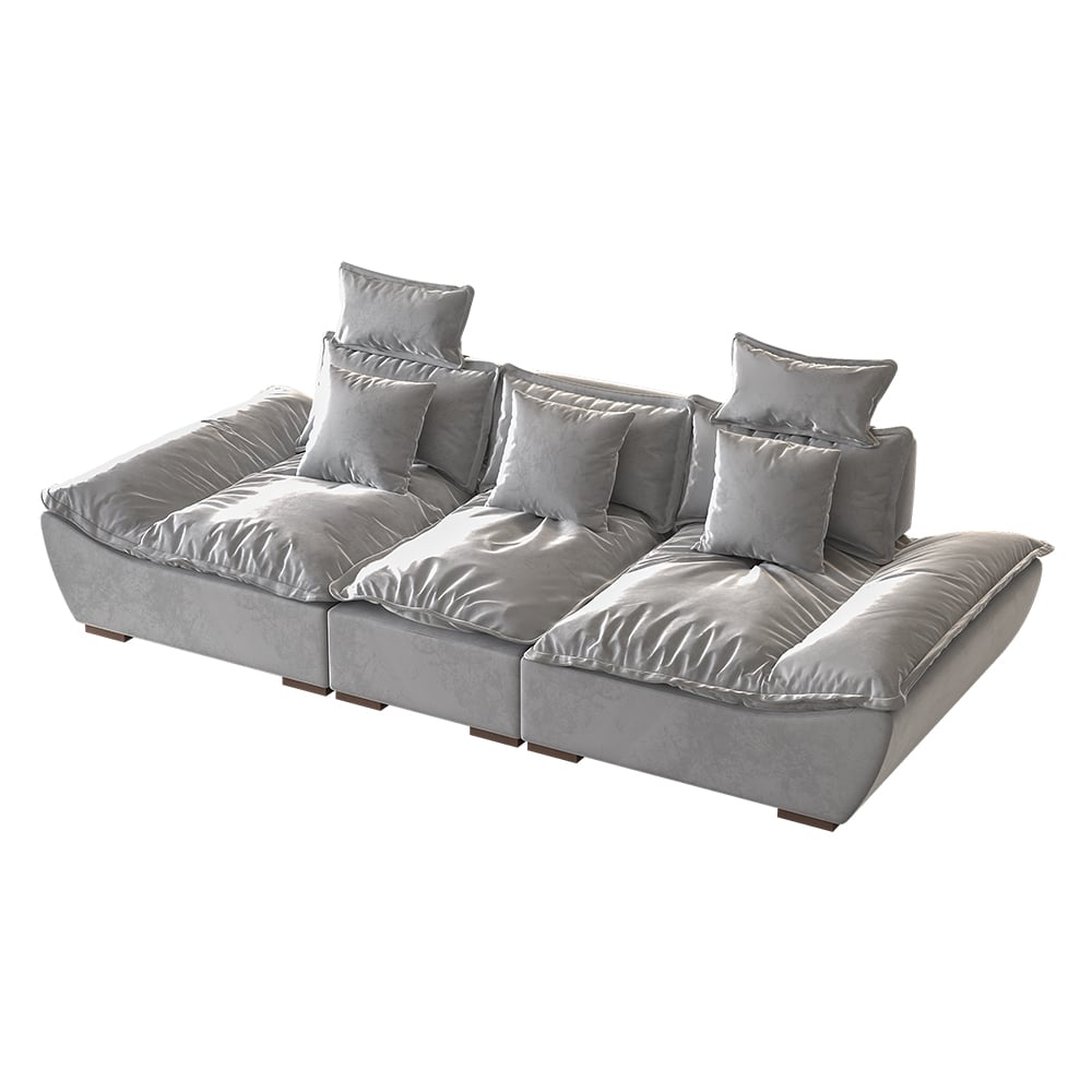 109.4  Modern Gray&White Leath-Aire 3 Seater Deep Sofa with Adjustable Backrest Sailboat#Gray