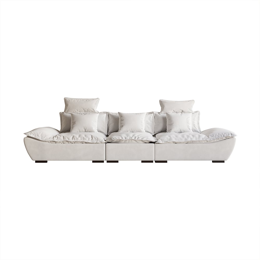 109.4 Modern Gray&White Leath-Aire 3 Seater Deep Sofa with Adjustable Backrest Sailboat#White