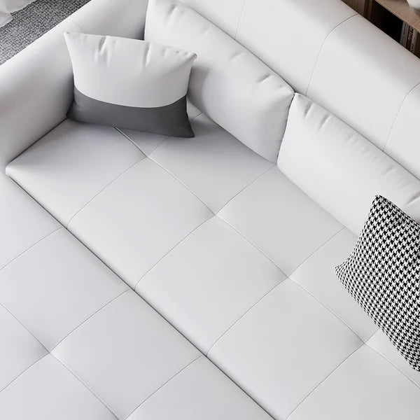 109" Power Reclining Sleeper Sofa Bed Convertible White Leath-Aire Tufted Upholstered