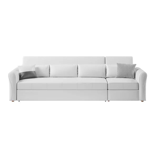 109" Power Reclining Sleeper Sofa Bed Convertible White Leath-Aire Tufted Upholstered