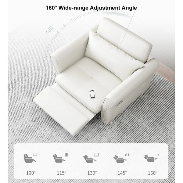 Canapé-lit à inclinaison électrique de 109 po convertible en cuir blanc capitonné et rembourré