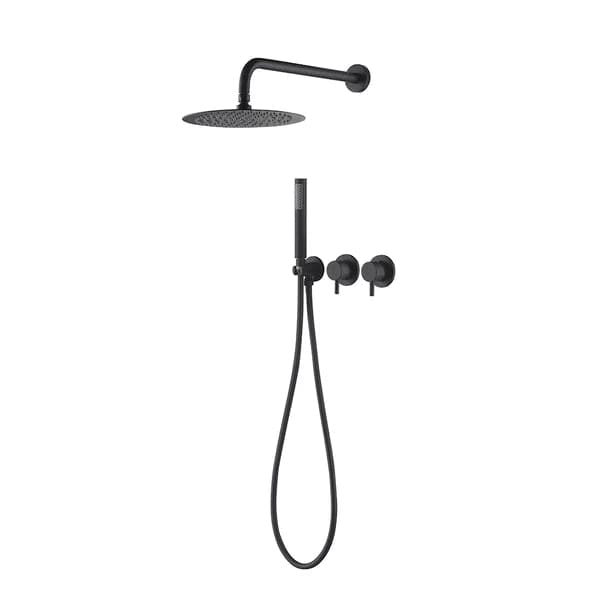 Système de douche mural rond noir 10" 2 fonctions avec douchette à main