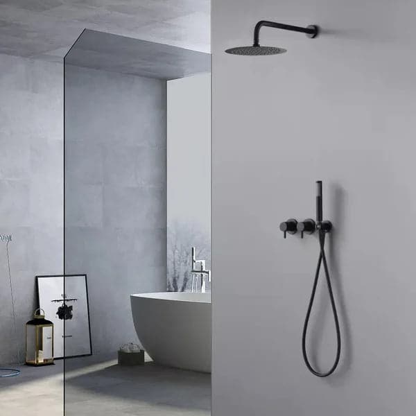 Système de douche mural rond noir 10" 2 fonctions avec douchette à main