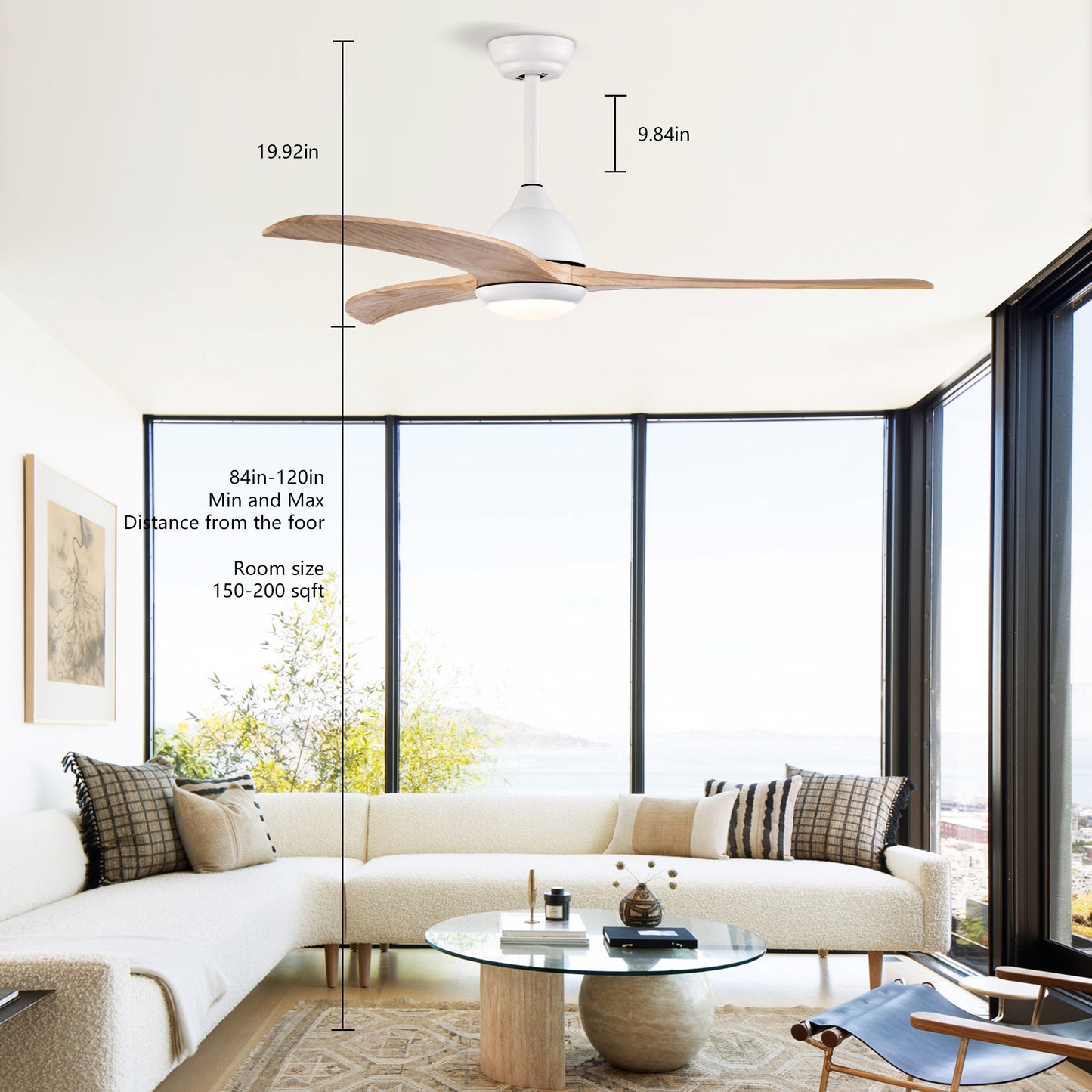 52" Matte White Ceiling Fan with Light & Remote Control - Noiseless Reversible Motor for Indoor/Outdoor Use