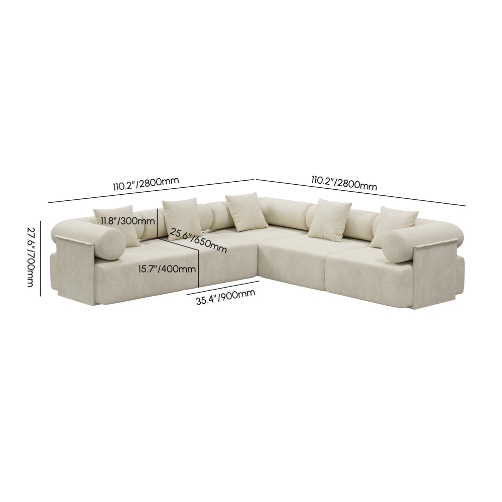 110" 5-Piece Modular White Velvet L-Shape Sectional Sofa