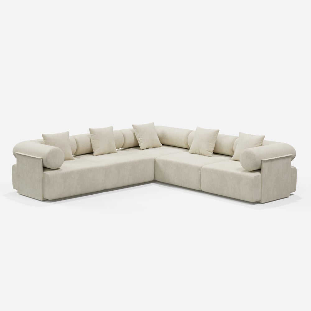 110" 5-Piece Modular White Velvet L-Shape Sectional Sofa