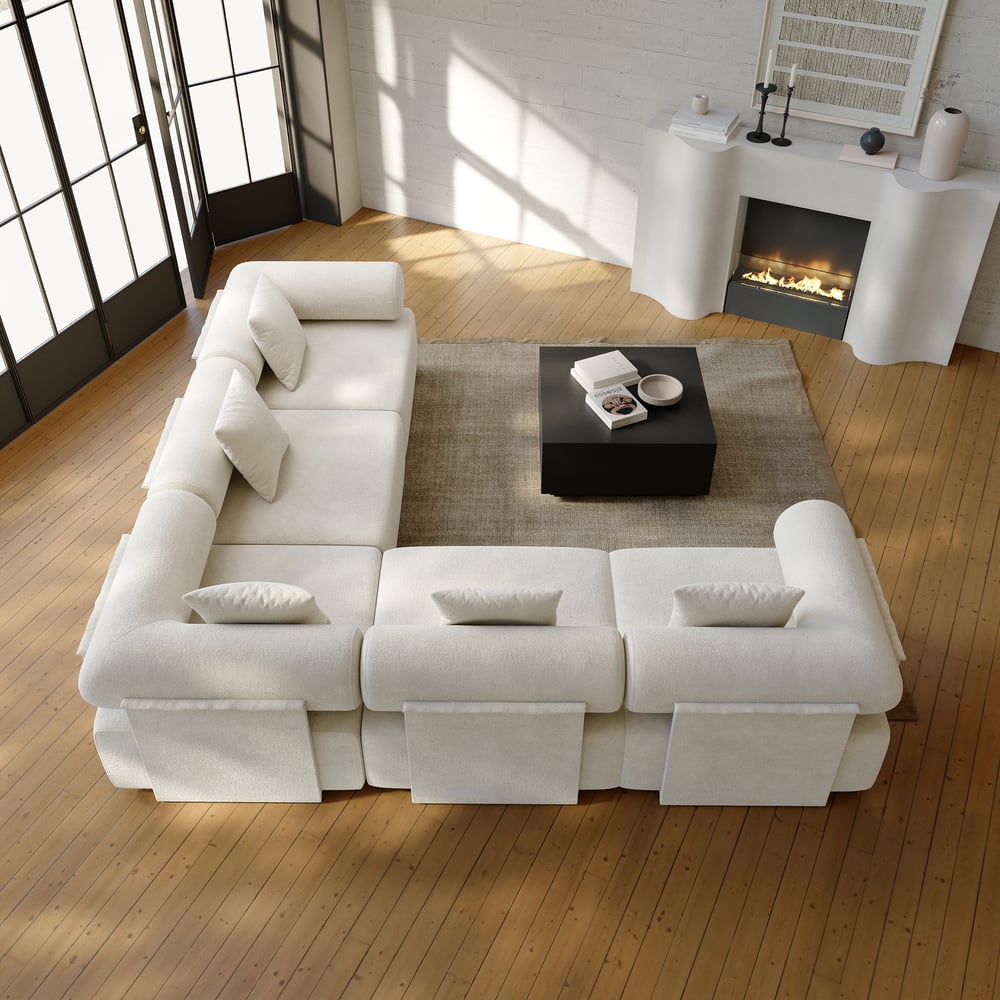 110" 5-Piece Modular White Velvet L-Shape Sectional Sofa