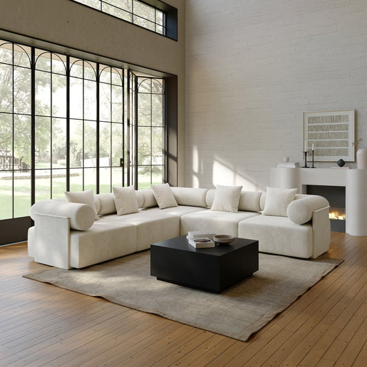 110" 5-Piece Modular White Velvet L-Shape Sectional Sofa