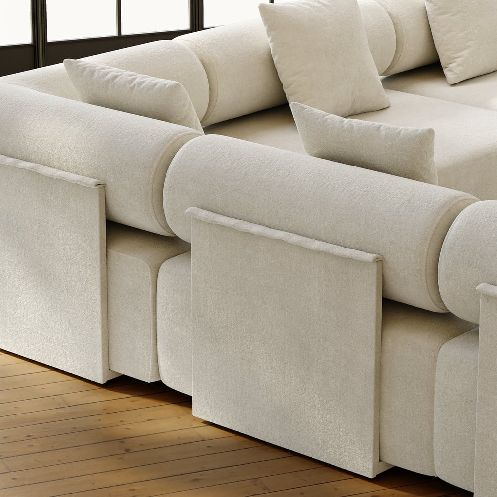 110" 5-Piece Modular White Velvet L-Shape Sectional Sofa