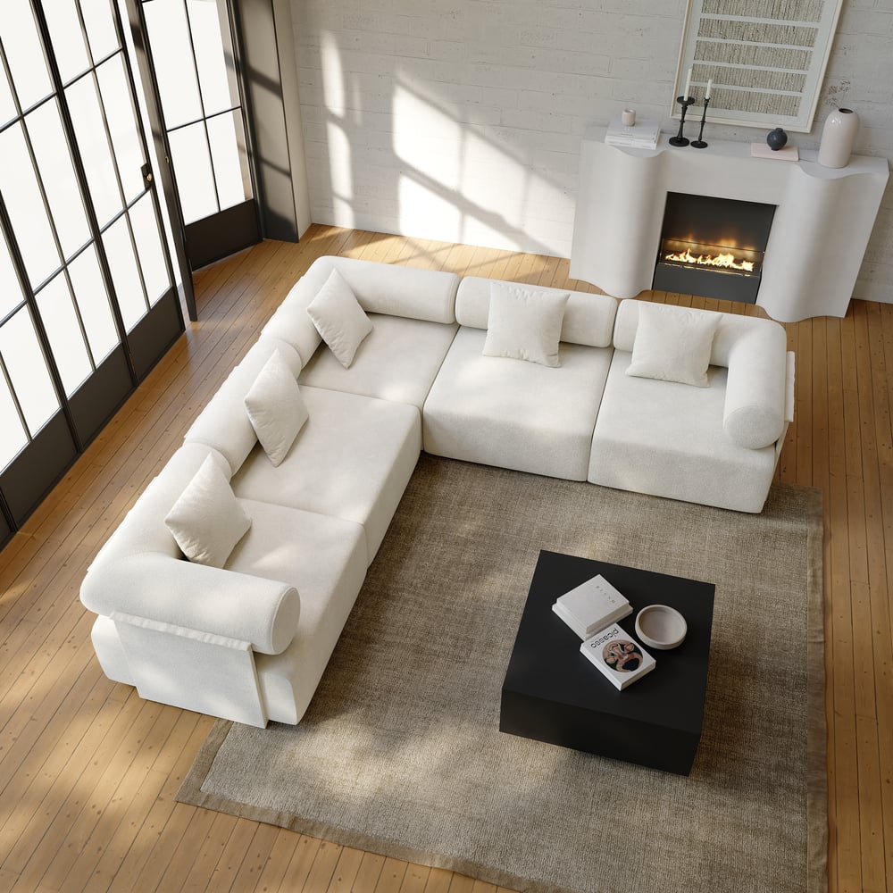 110" 5-Piece Modular White Velvet L-Shape Sectional Sofa