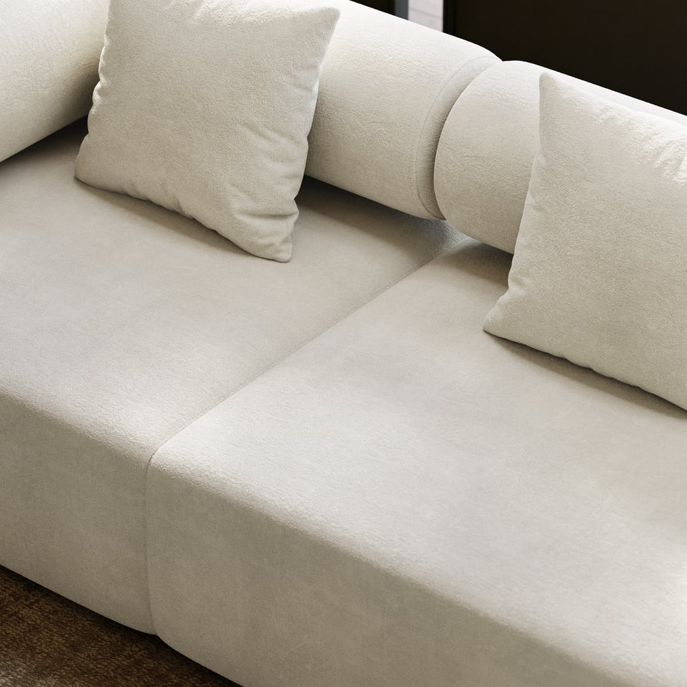 110" 5-Piece Modular White Velvet L-Shape Sectional Sofa