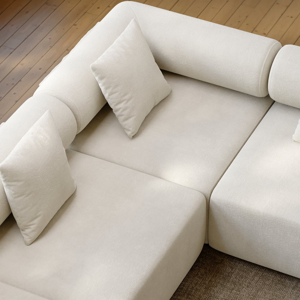 110" 5-Piece Modular White Velvet L-Shape Sectional Sofa