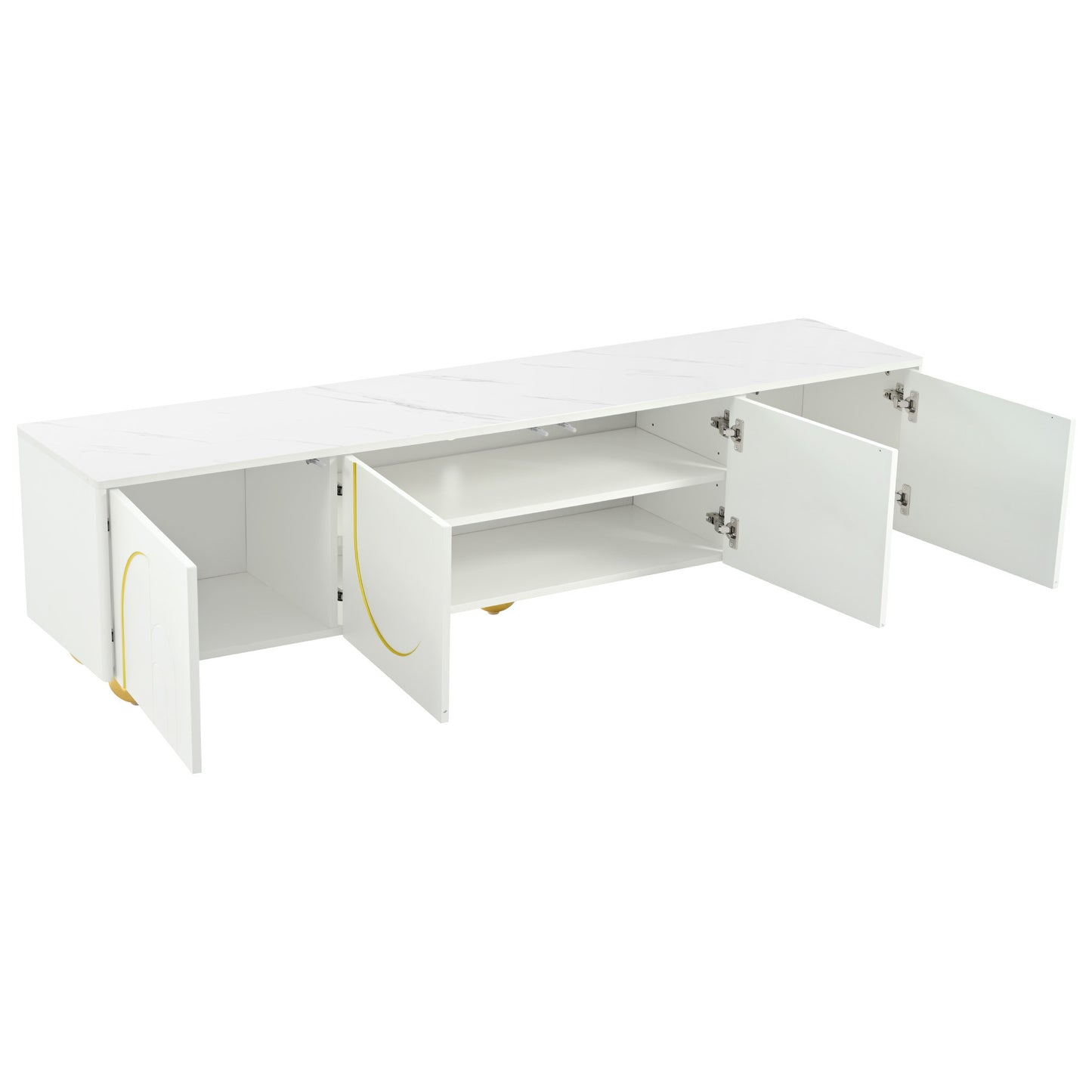 Modern TV Stand for TVs up to 75 Inches, Entertainment Center with Storage Cabinets and 1 Adjustable Shelf, Media Console with Marble-patterned Top and Golden Round Metal Legs for Living room