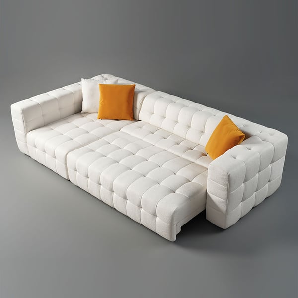 112.2" White Tufted Boucle Full Convertible Power Sleeper Sectional Sofa with 3 Pillows