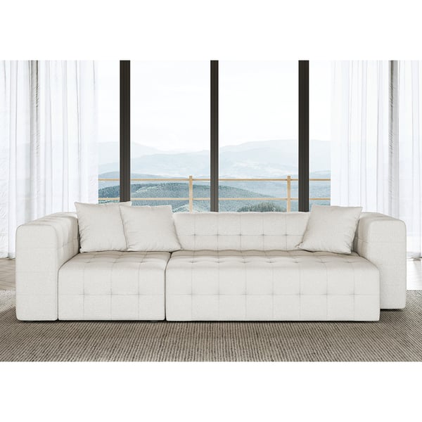 112.2" White Tufted Boucle Full Convertible Power Sleeper Sectional Sofa with 3 Pillows