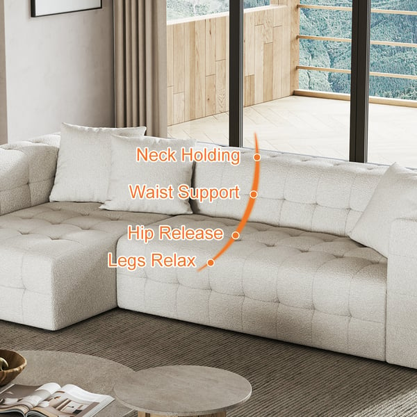 112.2" White Tufted Boucle Full Convertible Power Sleeper Sectional Sofa with 3 Pillows