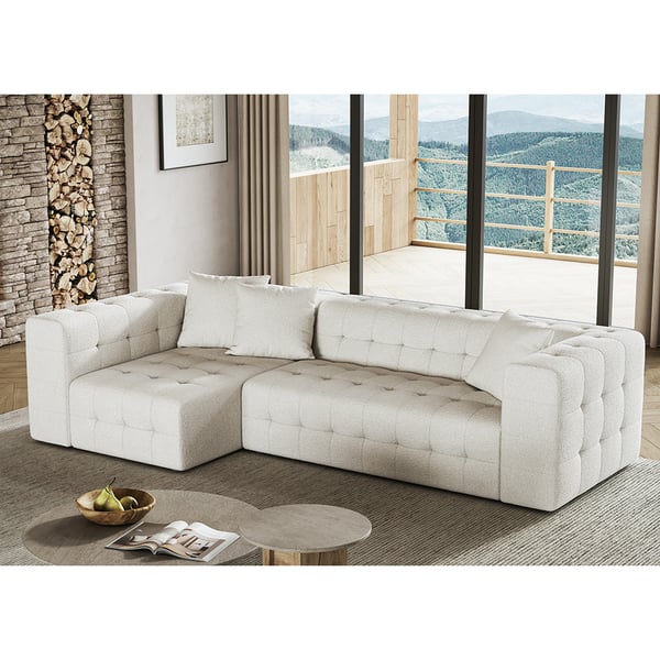 112.2" White Tufted Boucle Full Convertible Power Sleeper Sectional Sofa with 3 Pillows