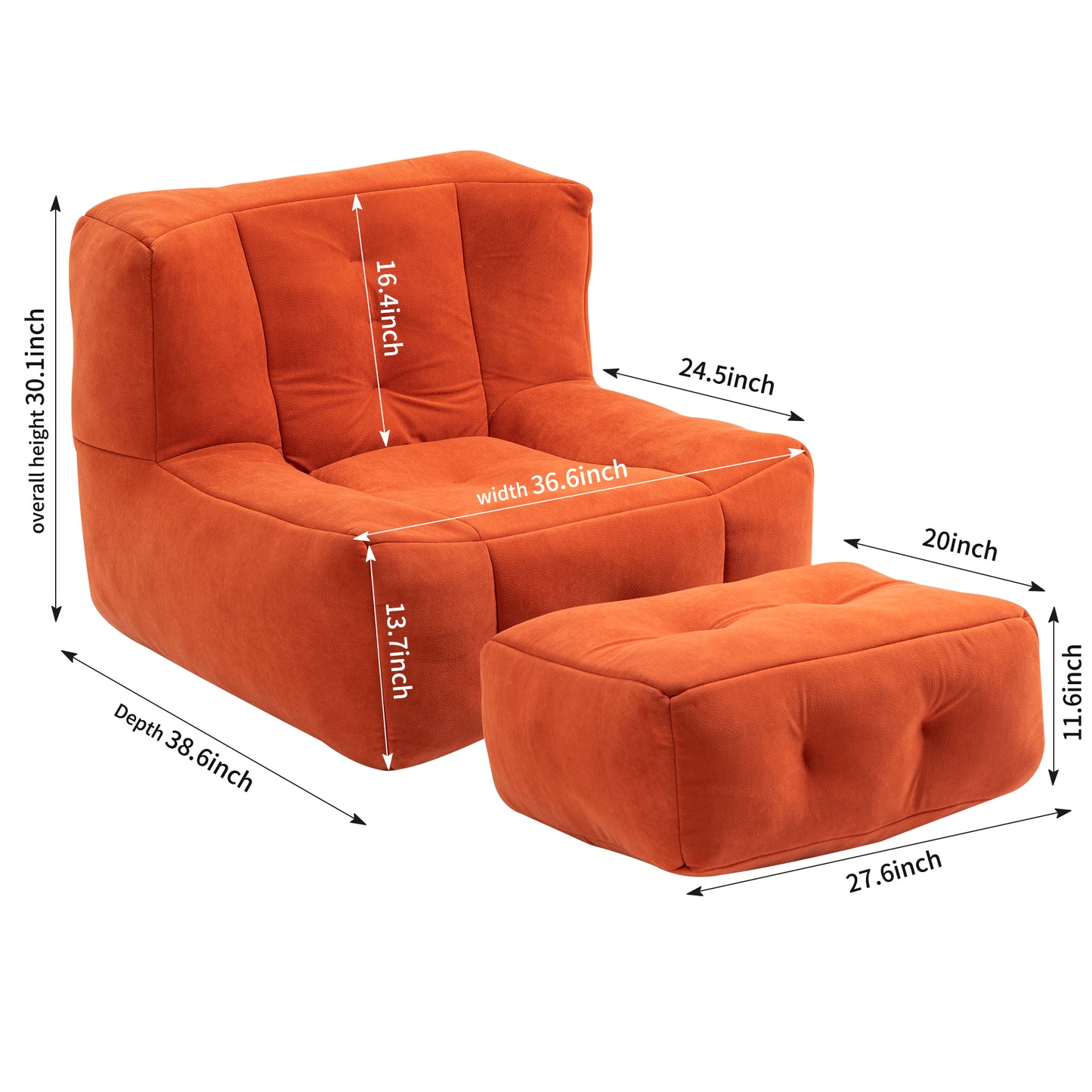 Fauteuil poire moelleux, pouf confortable pour adultes et enfants, fauteuil poire super doux avec mousse à mémoire de forme et pouf, fauteuil poire intérieur moderne pour salon, chambre à coucher, appartement