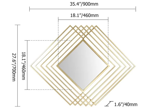 Miroir mural en métal doré à losange géométrique superposé de luxe moderne 