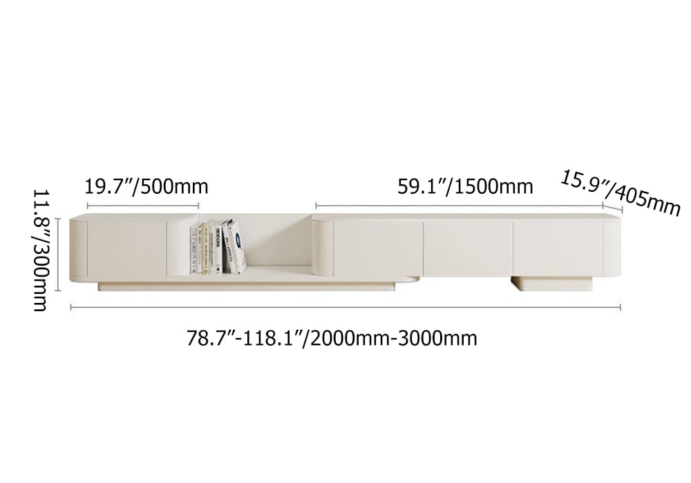 118.1" Off White Modern Wood Extendable TV Stand with 4 Drawer Media Console