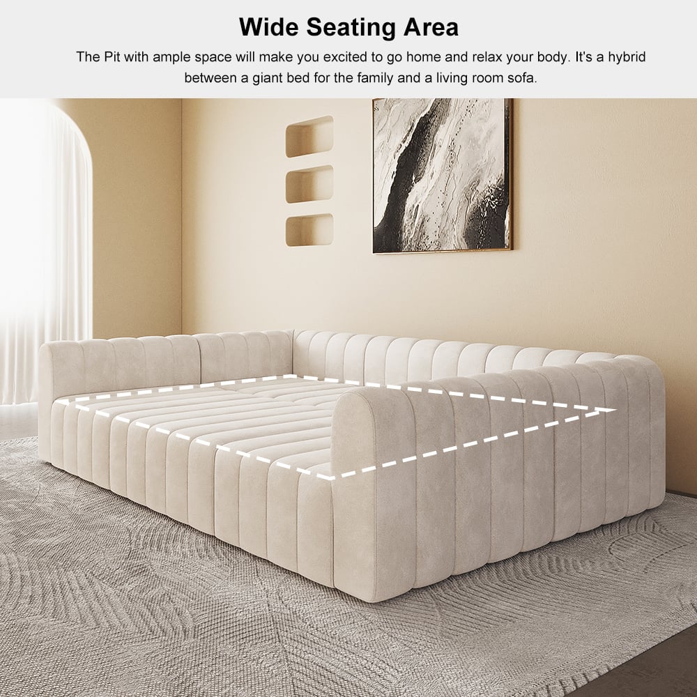 118.9" Off White Velvet Modular Pit Sectional Sofa Set Convertible 6-Seater Upholstered