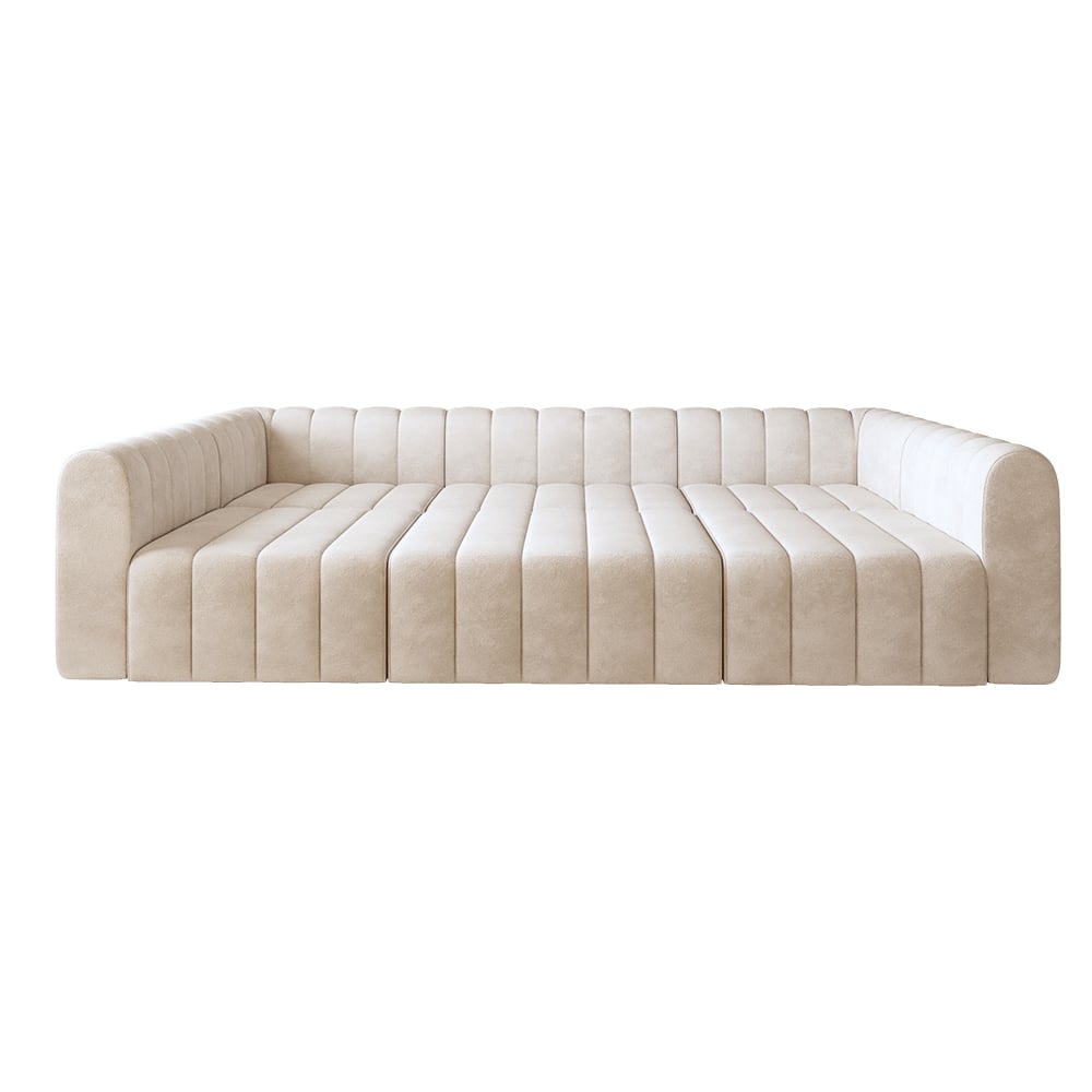 118.9" Off White Velvet Modular Pit Sectional Sofa Set Convertible 6-Seater Upholstered