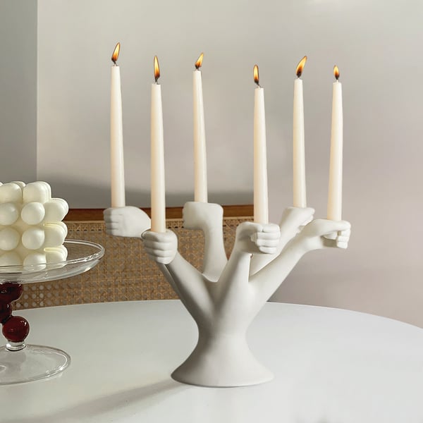 Postmodern 6 Arm Large White Ceramic Candelabra Candle Holder Creative Torchbearer Decor