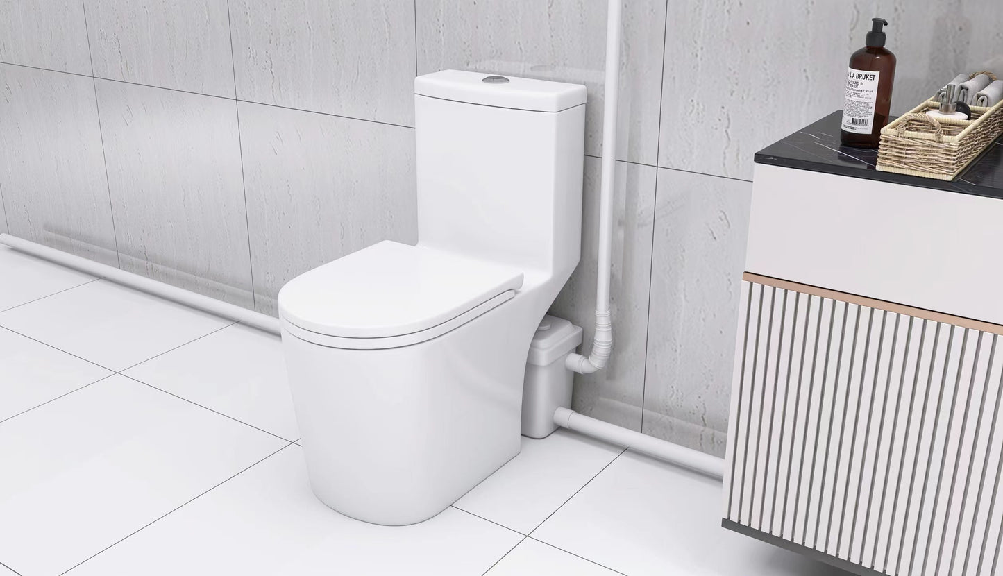 Upflush Toilet For Basement, 600W Macerating Toilet System With Powerful Dual Flush, Elongated 17.25 ADA Comfort, Soft-Close Seat, 3 Water Inlets Connect to Sink, Shower, White