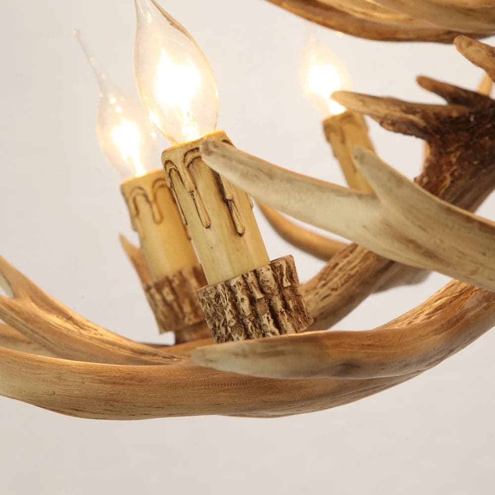 Lustre rustique à plusieurs niveaux en bois de cerf, 12 lumières, plafonnier en cascade en résine