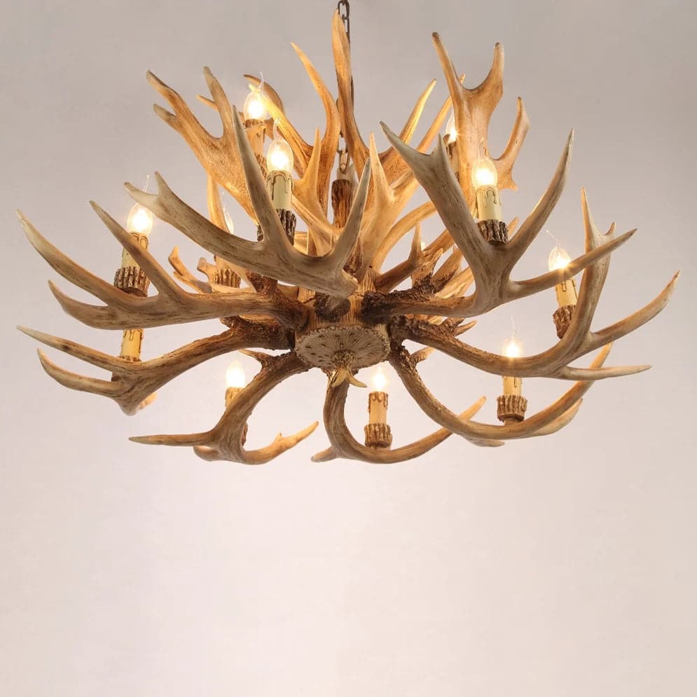 12-Light Rustic Antler Tiered Chandelier Candle Resin Cascade Ceiling Light