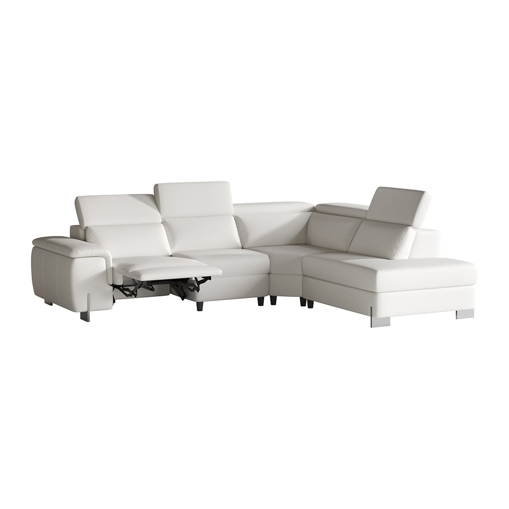 122.4" White Faux Leather Power Reclining Sectional Sofa Adjustable Headrest L-Shaped