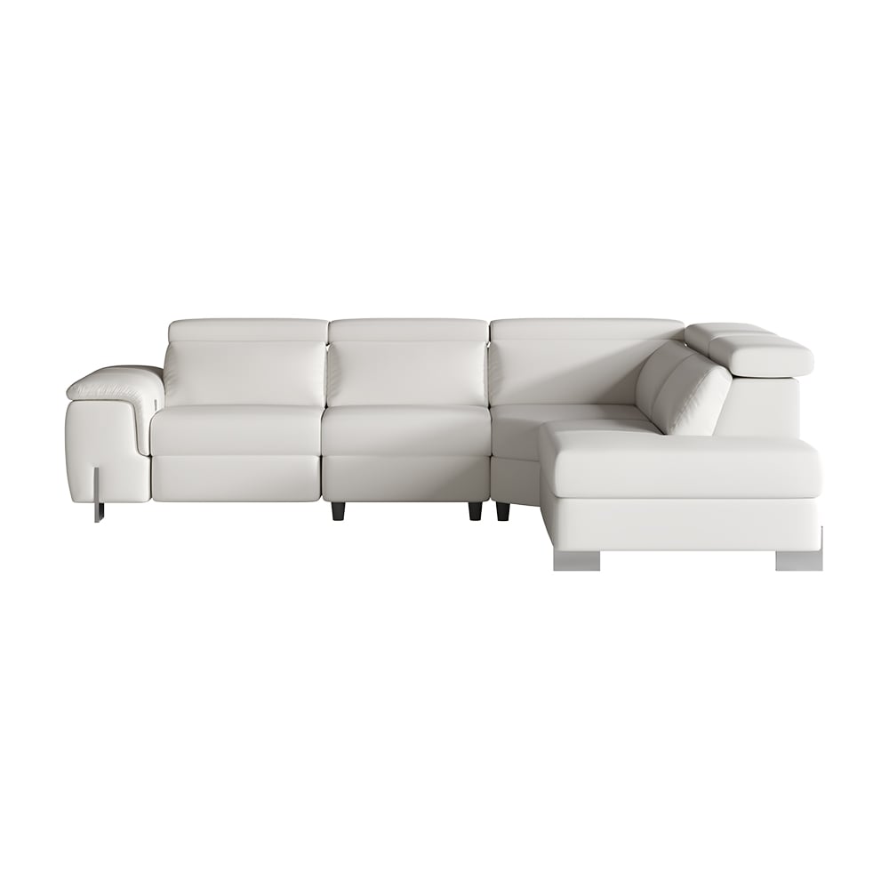 122.4" White Faux Leather Power Reclining Sectional Sofa Adjustable Headrest L-Shaped