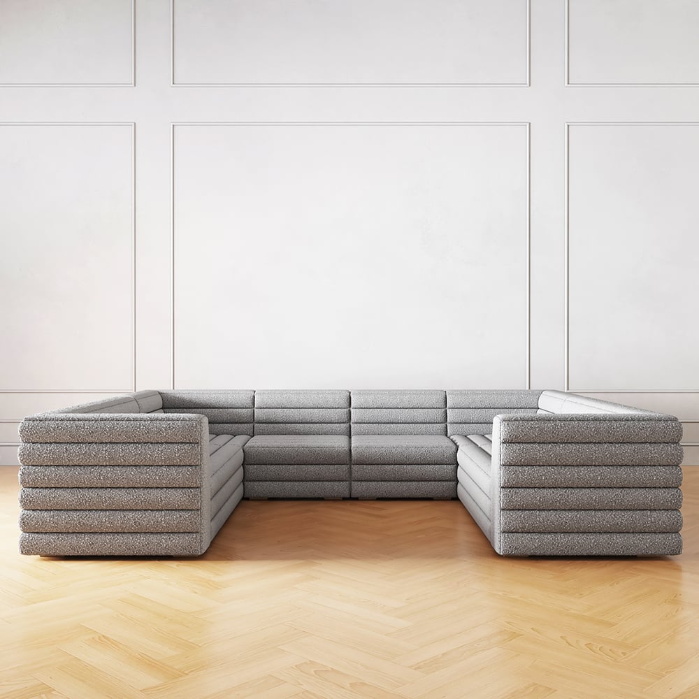 126 Inches U-Shaped Modern Gray Boucle Modular Sectional Sofa for 8 Seaters