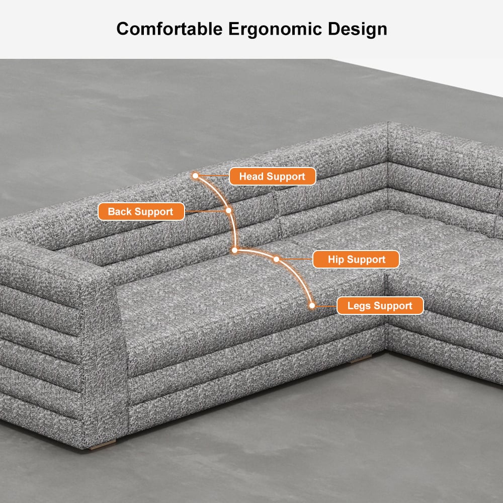 126 Inches U-Shaped Modern Gray Boucle Modular Sectional Sofa for 8 Seaters