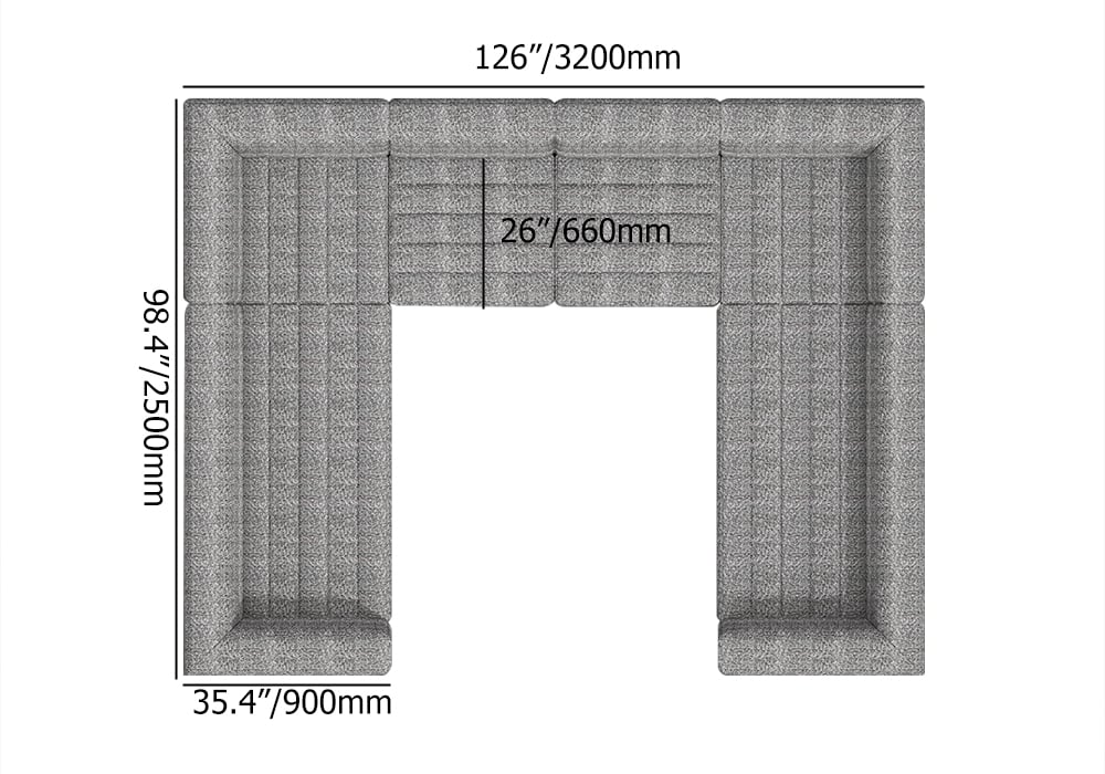 126 Inches U-Shaped Modern Gray Boucle Modular Sectional Sofa for 8 Seaters