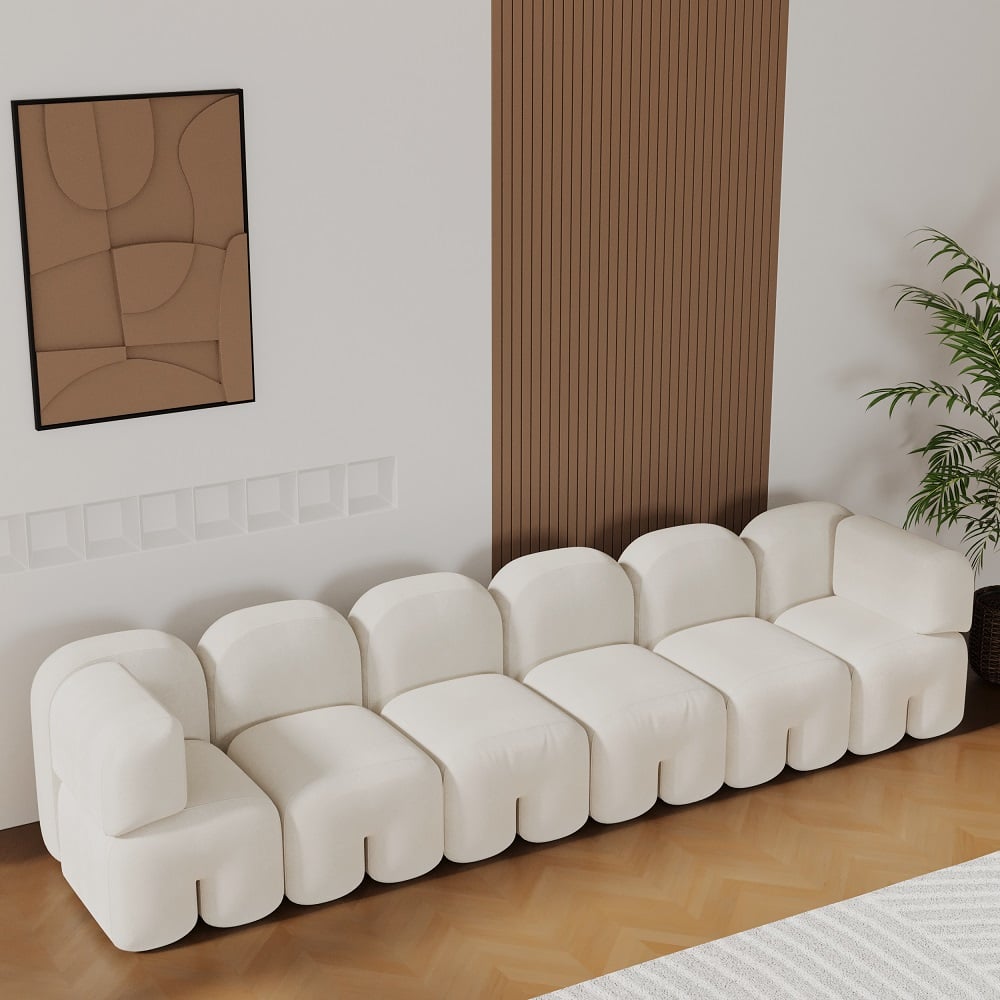 127.6" Modern White Upholstered Velvet Floor Couch 4-Seater Sofa Living Room