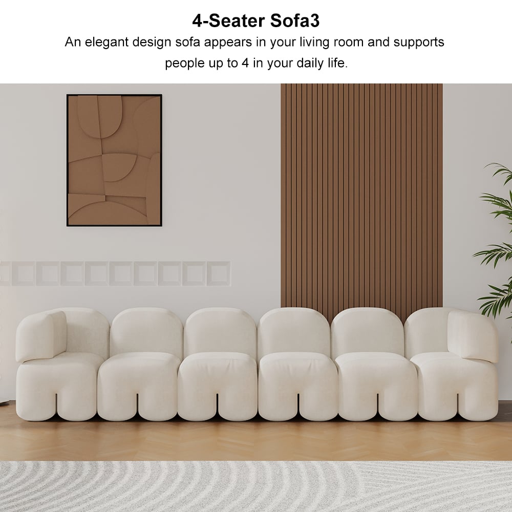 127.6" Modern White Upholstered Velvet Floor Couch 4-Seater Sofa Living Room